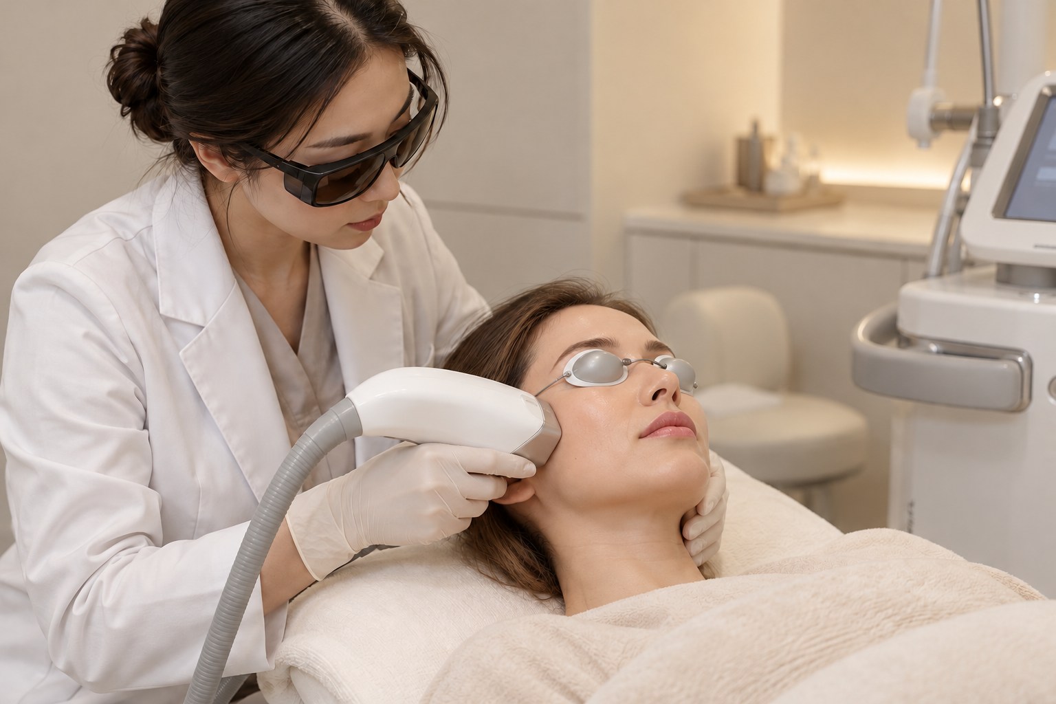 Illustrative dermatology treatment with a clinical device